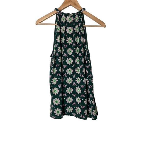 A.L.C. Tank Top Green Purple Peacock Birds Silk Halter Neck Blouse 4 1653 - Picture 5 of 7